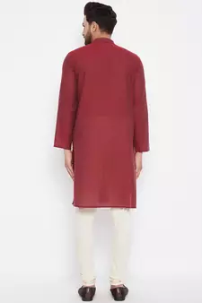 Maroon woven dupion silk men-kurtas