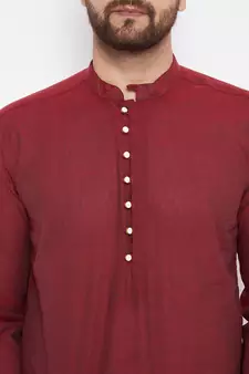 Maroon woven dupion silk men-kurtas