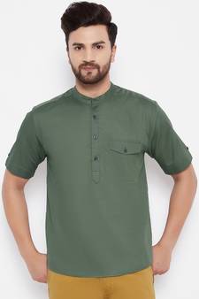 Green plain cotton men-kurtas