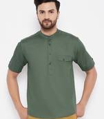 Green plain cotton men-kurtas
