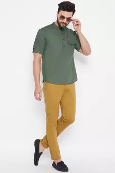 Green plain cotton men-kurtas
