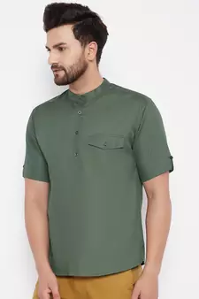 Green plain cotton men-kurtas