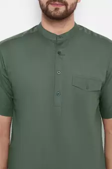 Green plain cotton men-kurtas