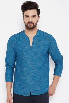 Blue plain cotton men-kurtas