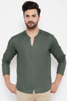 Green plain viscose rayon men-kurtas