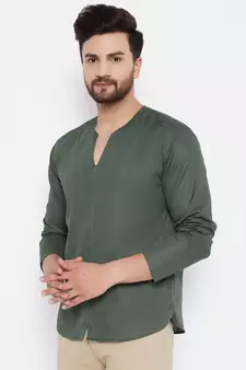 Green plain viscose rayon men-kurtas