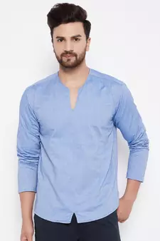 Blue plain cotton men-kurtas