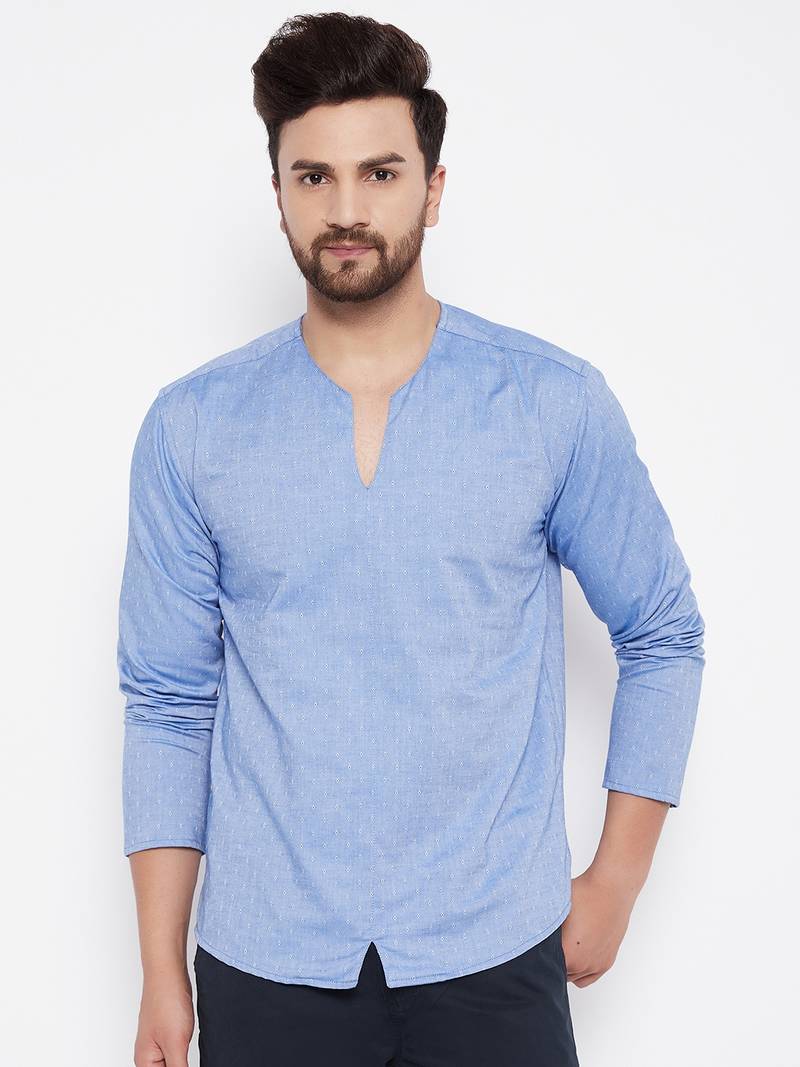 Blue plain cotton men-kurtas