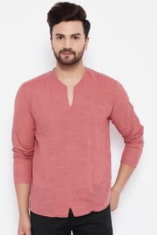 Red plain cotton men-kurtas