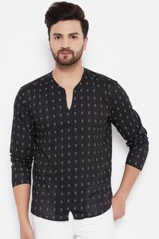 Black plain cotton men-kurtas