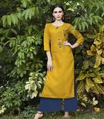 Yellow embroidered cotton ethnic-kurtis