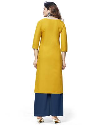 Yellow embroidered cotton ethnic-kurtis 2