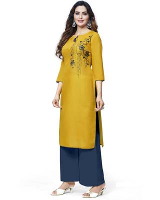 Yellow embroidered cotton ethnic-kurtis 3