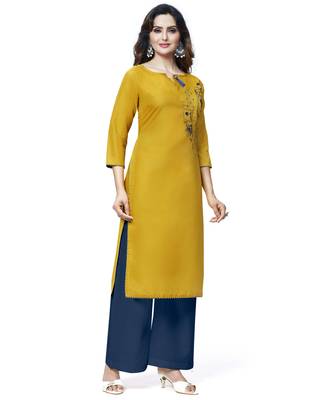 Yellow embroidered cotton ethnic-kurtis 4
