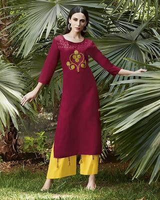 Maroon embroidered cotton ethnic-kurtis 1