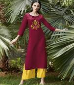 Maroon embroidered cotton ethnic-kurtis