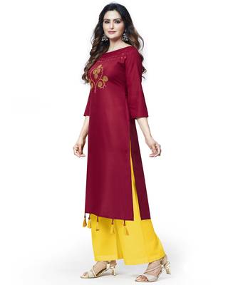 Maroon embroidered cotton ethnic-kurtis 3