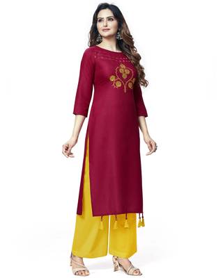 Maroon embroidered cotton ethnic-kurtis 4
