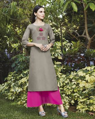 Grey embroidered cotton ethnic-kurtis 1