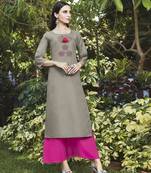 Grey embroidered cotton ethnic-kurtis