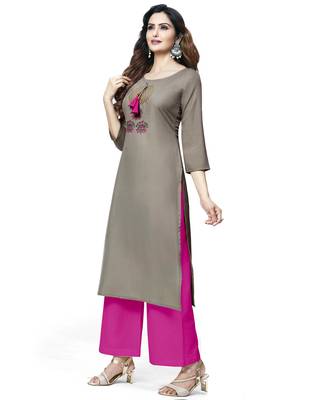 Grey embroidered cotton ethnic-kurtis 3