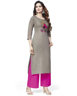 Grey embroidered cotton ethnic-kurtis 4