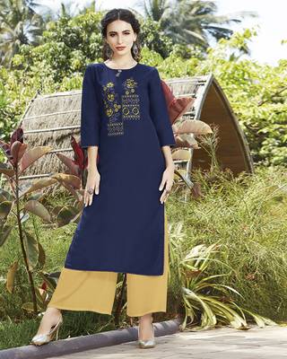 Blue embroidered cotton ethnic-kurtis 1