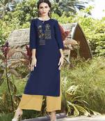 Blue embroidered cotton ethnic-kurtis