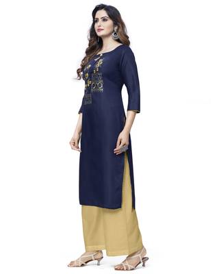 Blue embroidered cotton ethnic-kurtis 3