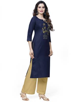 Blue embroidered cotton ethnic-kurtis 4