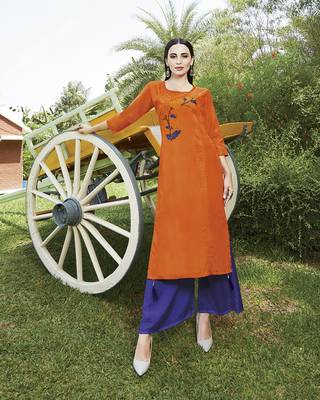 Orange embroidered cotton ethnic-kurtis 1