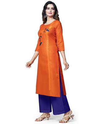 Orange embroidered cotton ethnic-kurtis 3