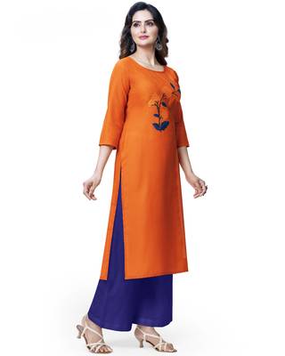 Orange embroidered cotton ethnic-kurtis 4