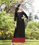 Black embroidered cotton ethnic-kurtis
