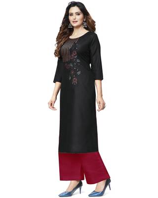 Black embroidered cotton ethnic-kurtis 4