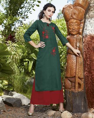 Green embroidered cotton ethnic-kurtis 1