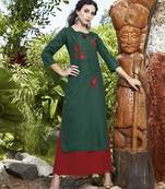 Green embroidered cotton ethnic-kurtis