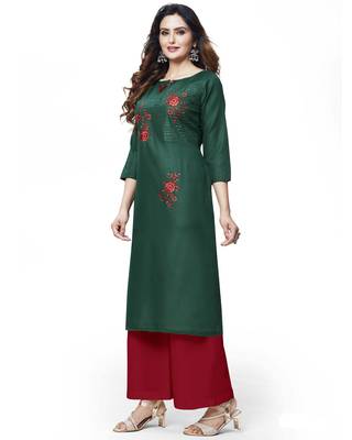 Green embroidered cotton ethnic-kurtis 3