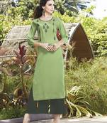 Green embroidered cotton ethnic-kurtis