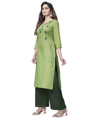 Green embroidered cotton ethnic-kurtis 4