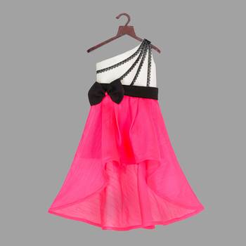 Pink Cow girls one shoulder dress  1