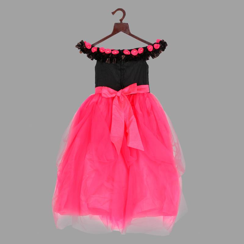 Pink Cow stylish party off shoulder floral gown -Pink