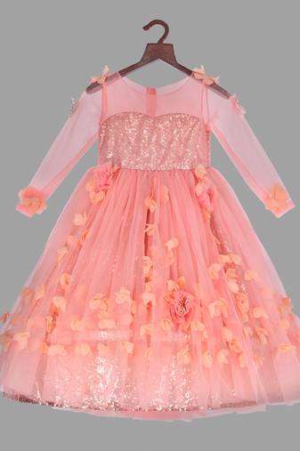 Pink Cow stylish  long sleeves dress with flower emblished