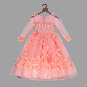 Pink Cow stylish  long sleeves dress with flower emblished 1