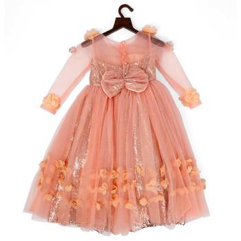 Pink Cow stylish  long sleeves dress with flower emblished 2