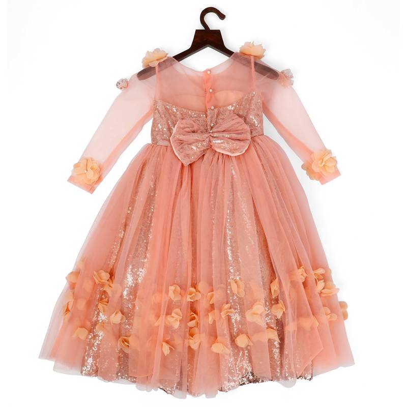 Pink Cow stylish  long sleeves dress with flower emblished