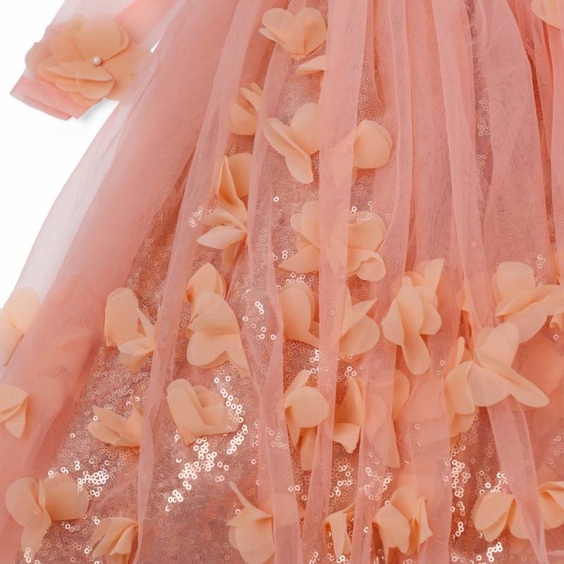 Pink Cow stylish  long sleeves dress with flower emblished