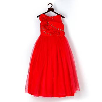 Floral  chest embroidered gown in deep coral colour 1