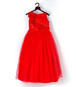 Floral  chest embroidered gown in deep coral colour