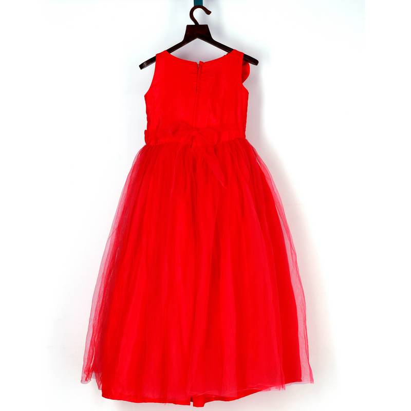 Floral  chest embroidered gown in deep coral colour